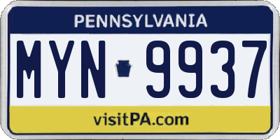 PA license plate MYN9937