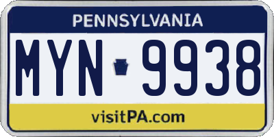 PA license plate MYN9938