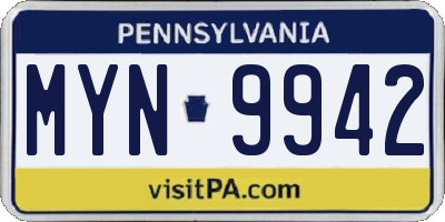 PA license plate MYN9942