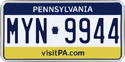 PA license plate MYN9944