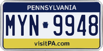 PA license plate MYN9948