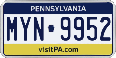 PA license plate MYN9952