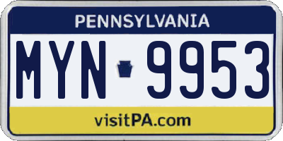 PA license plate MYN9953