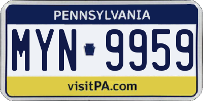 PA license plate MYN9959