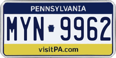PA license plate MYN9962