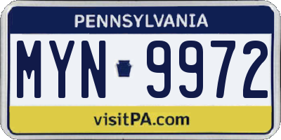 PA license plate MYN9972