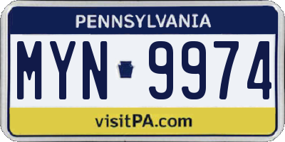 PA license plate MYN9974