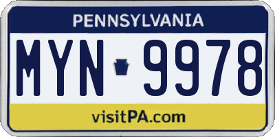 PA license plate MYN9978