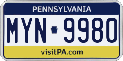 PA license plate MYN9980