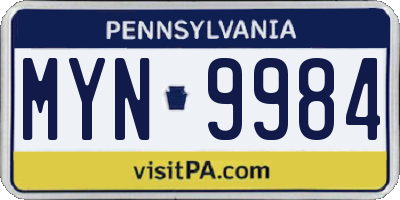 PA license plate MYN9984
