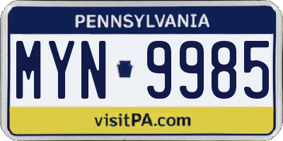 PA license plate MYN9985