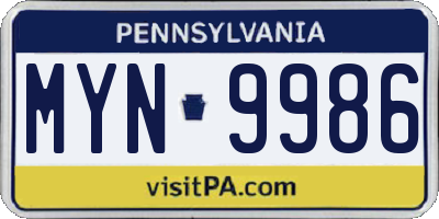 PA license plate MYN9986