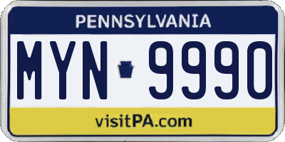 PA license plate MYN9990