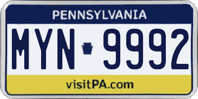 PA license plate MYN9992