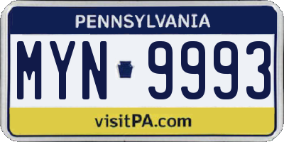 PA license plate MYN9993
