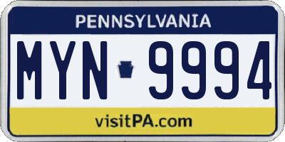 PA license plate MYN9994