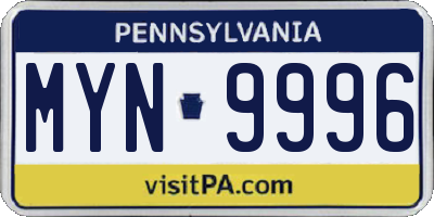 PA license plate MYN9996