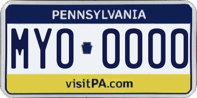 PA license plate MYO0000