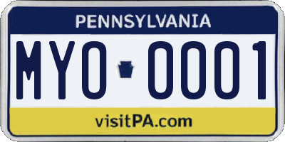 PA license plate MYO0001