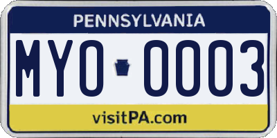 PA license plate MYO0003