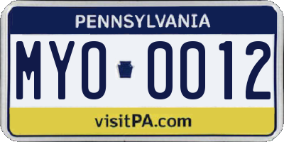 PA license plate MYO0012