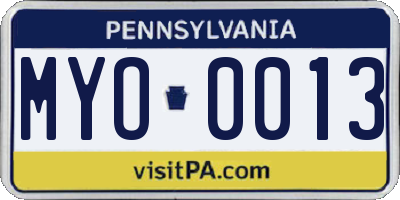 PA license plate MYO0013