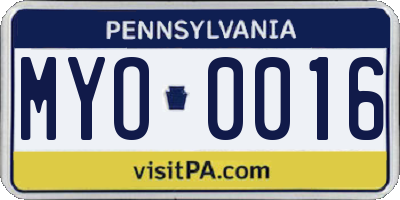 PA license plate MYO0016