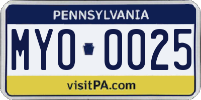 PA license plate MYO0025