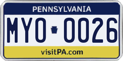 PA license plate MYO0026