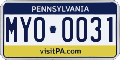 PA license plate MYO0031