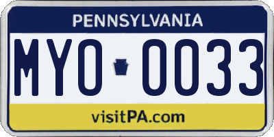 PA license plate MYO0033