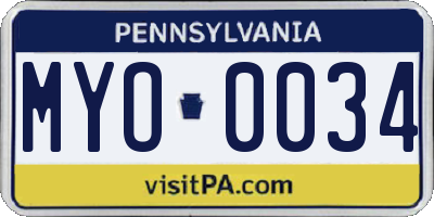 PA license plate MYO0034
