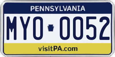 PA license plate MYO0052