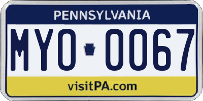PA license plate MYO0067