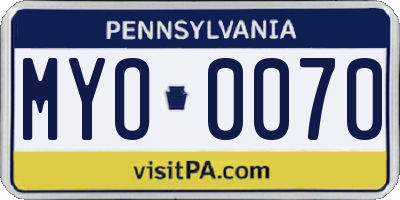 PA license plate MYO0070