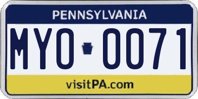 PA license plate MYO0071