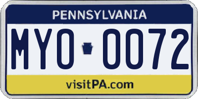 PA license plate MYO0072