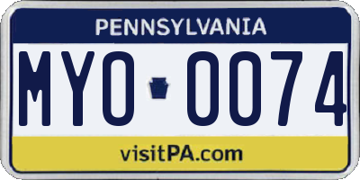 PA license plate MYO0074
