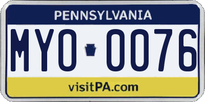 PA license plate MYO0076
