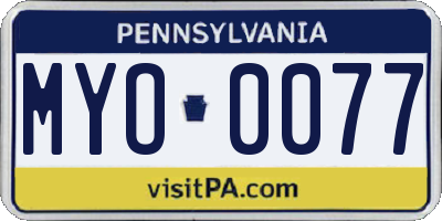PA license plate MYO0077