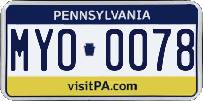 PA license plate MYO0078