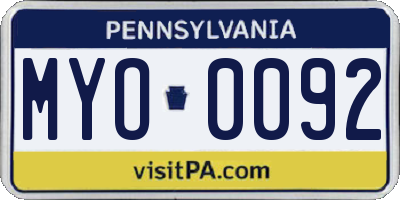 PA license plate MYO0092