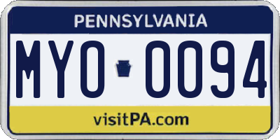 PA license plate MYO0094