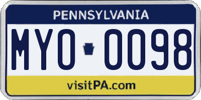 PA license plate MYO0098