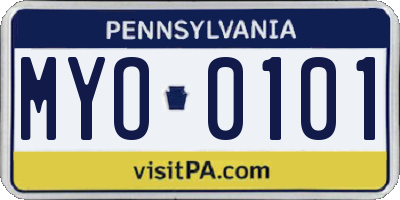 PA license plate MYO0101