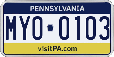 PA license plate MYO0103