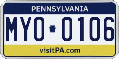 PA license plate MYO0106