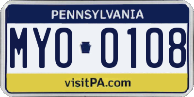 PA license plate MYO0108