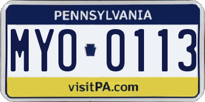 PA license plate MYO0113