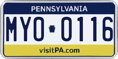 PA license plate MYO0116